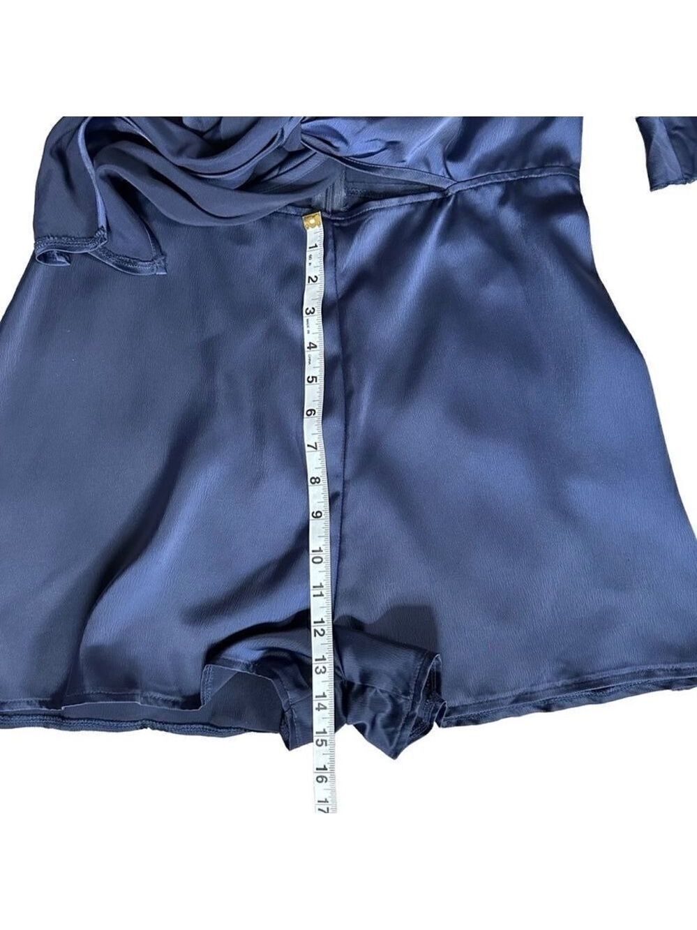 Missguided Tie Front Cutout Satin Navy Blue Shorts Romper Sz 8 - Picture 12 of 16